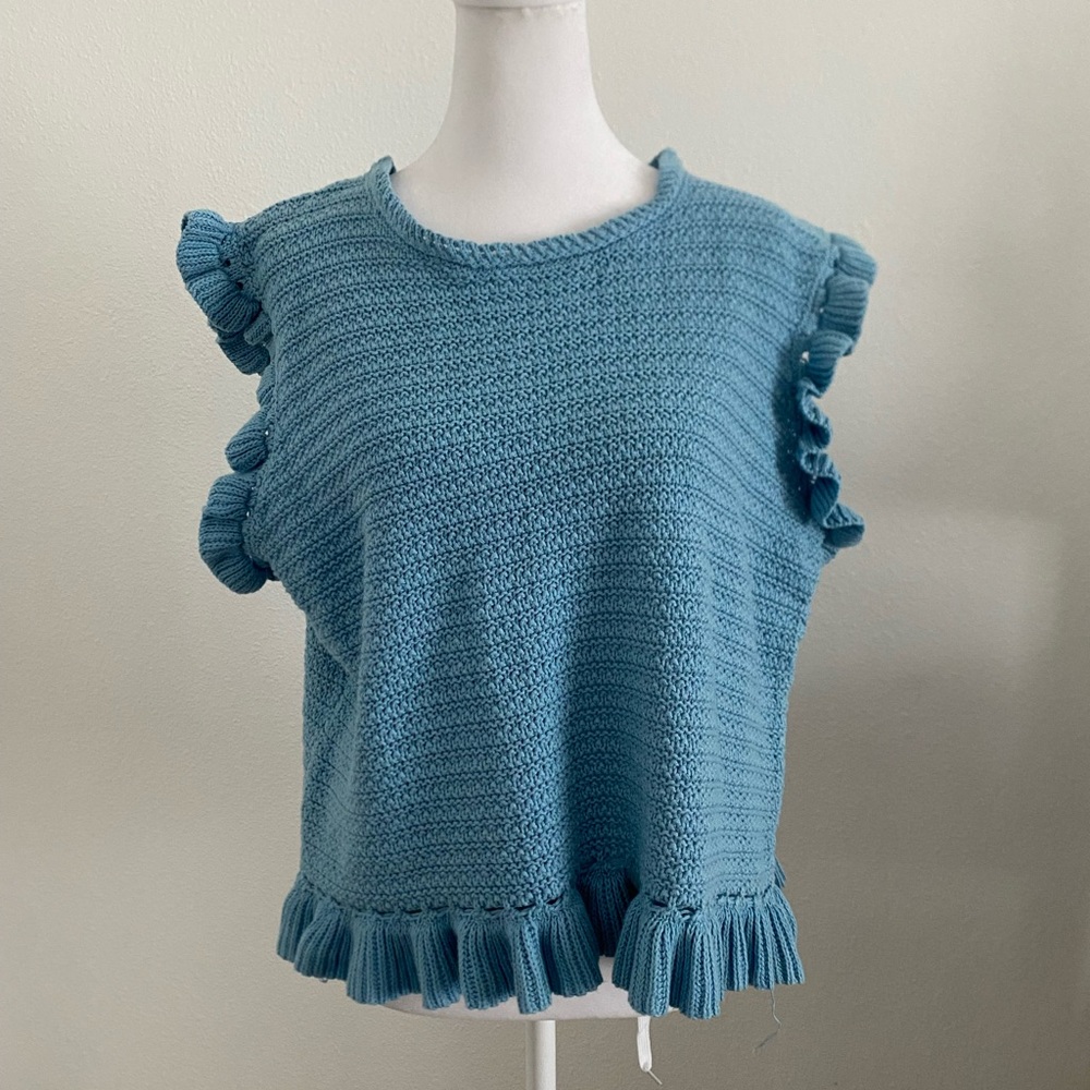Blue Knit Women's Top Cotton